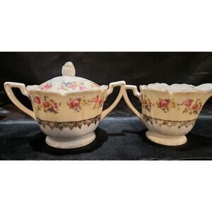 VINTAGE GOLD CASTLE HOSTESS CHINA CREAMER & SUGAR JAPAN 1950-60s Roses Floral
